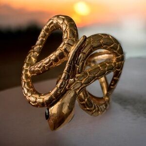 Vintage Snake Gold Tone Cuff Bracelet with Black Eyes